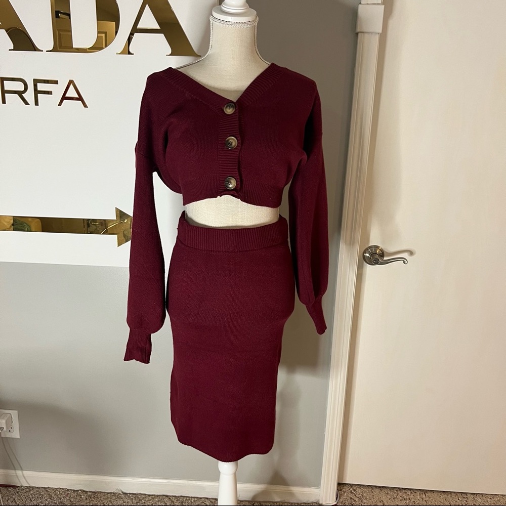 Lulus Sweater skirt and sweater cardigan Set